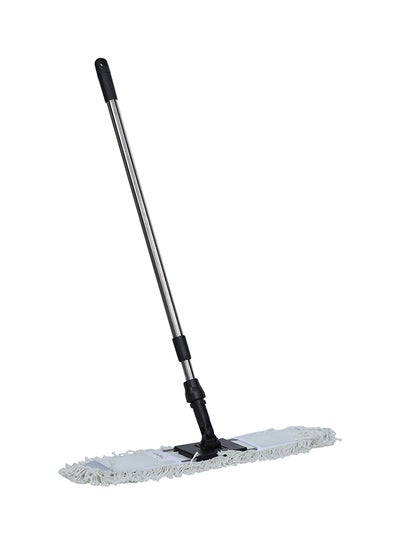 Buy Chrome Floor Sweeper Duster Flat Mop With Cotton Cloth  With Telscopic Handle Black/Grey 60cm in Saudi Arabia