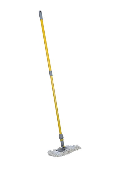 Buy Floor Sweeper Duster Flat Mop With Cotton Cloth With Telscopic Handle Yellow/Grey 40cm in UAE