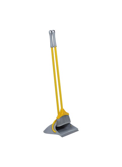 Buy Folding Long Handle Upright Dustpan And Broom Sweep Set Yellow/Grey 27x27x90cm in Saudi Arabia