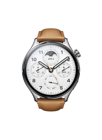 اشتري S1 Pro A Classic Fit 1.47 Inch AMOLED Display Ultra-Thin Bezel Advanced Health And Workout Tracking Silver Case With Brown Leather Strap في الامارات