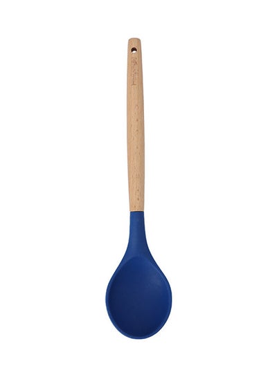 Buy Royalford Silicon Serving Spoon, Wooden Handle, RF10648 | Dinnerware | Cookware | Professional Cooking | Good Grip Handle | Non Stick Safe Beige/Blue in UAE