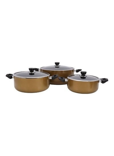 اشتري 6 Piece Granite Coated Aluminum  Cookware Set Induction Compatible With Glass Lid بني 40x38x28سم في السعودية