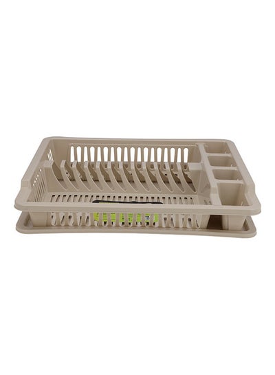 Buy Large Dish Drainer Plastic Dish Drainer with Detachable Tray Beige 45x36.5x8cm in UAE