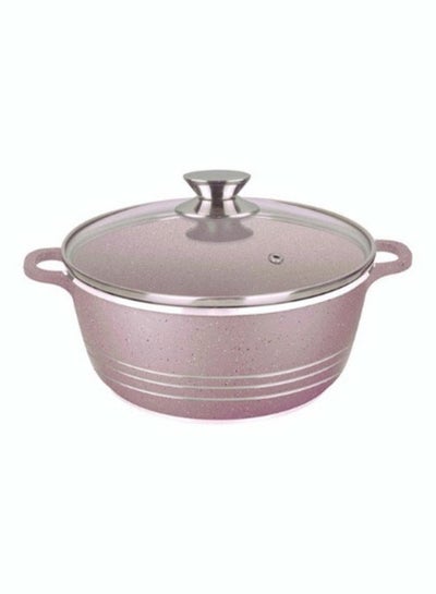 Buy Granite Non Stick Casserole Pot With Lid Plum/Clear/Silver 36centimeter in UAE