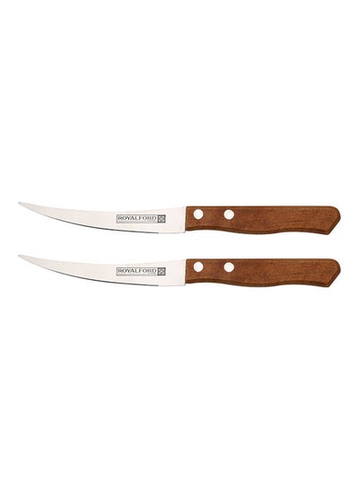 Buy Royalford 2pcs Fruit Knife Set, Stainless Steel Blade, Wooden handle RF10772 Ergonomic Wooden Handle Perfect for Slicing, Garnishing, Mincing BROWN in UAE