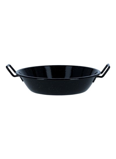 Buy Wok Pan with Enamel Coating Stylish Design with Extra Flat Base and Raised Handles, Easy Food Release and Cleanup| Perfect for Deep and Shallow Frying, Oven Safe Black 28cm in UAE