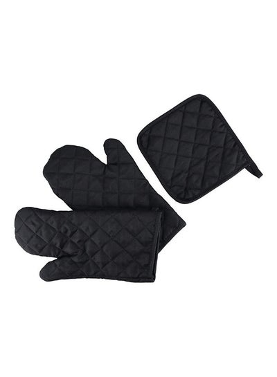 Buy Royalford Kitchen Gloves with Pot Holder- RF10488| 100% Cotton Padded with Polyester Gloves and Holder| Oven Mittens for Baking Black in Saudi Arabia