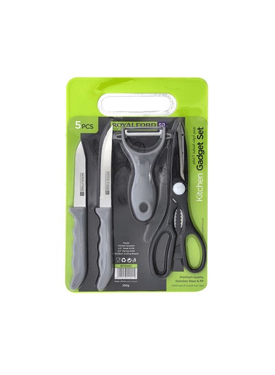 Buy 5-Piece Kitchen Gadget Set, Elegant And Multifunctional Stainless Steel And Pp Set Includes Vegetable Peeler, Food Scissor, Cutting Board, Knife Grey in UAE