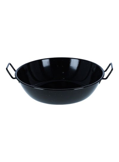 Buy Wok Pan with Enamel Coating- RF11329|Stylish Design with Extra Flat Base and Raised Handles, Easy Food Release and Cleanup| Perfect for Deep and Shallow Frying Black 32cm in UAE