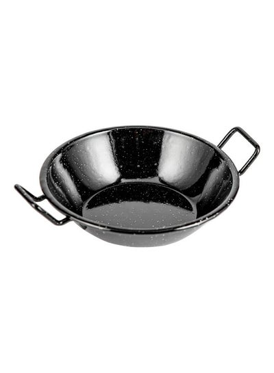 Buy Wok Pan with Enamel Coating- RF11323|Stylish Design with Extra Flat Base and Raised Handles, Easy Food Release and Cleanup| Perfect for Deep and Shallow Frying, Oven Safe Black 20cm in UAE