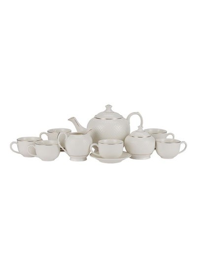 Buy Royalford 17 Piece Fine Bone Tea Set- RF10499| Includes 6 Tea Cups, 6 Saucers, 1 Creamer, 1 Teapot with Lid and 1 Sugar Pot with Lid White 41x30x15.5cm in UAE