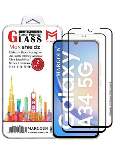 Buy 2 Pack Screen Protector for Samsung Galaxy A34 5G Full Coverage Screen Glass 9H Hardness Anti Fingerprint Scratch in UAE