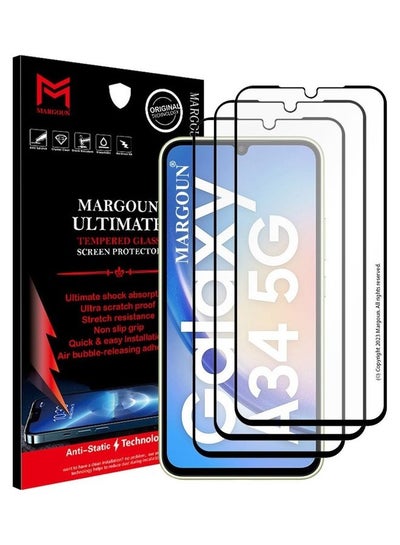 اشتري 3 Pack Screen Protector for Samsung Galaxy A34 5G Full Coverage Screen Glass 9H Hardness Anti Fingerprint Scratch CLEAR في الامارات