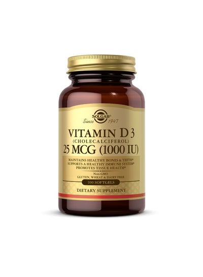 Buy Vitamin D3 25MCG 1000 IU Dietary Supplement 100 Softgels in UAE