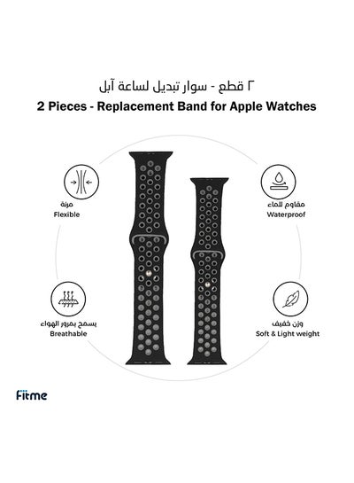 Buy 2-Piece Sport Silicone Band For  Apple Watch 38/40/41mm Small/Large Black/Grey in Saudi Arabia