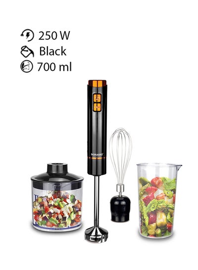 Buy 4-In-1 Hand Blender - Stainless Steel Blades with 2 Speed for Baby Food, Soup, Juice | 500ml Chopper Bowl, 700ml Plastic Jar and Blending Wand 700 ml 250 W SHB-185JCW Black in Saudi Arabia