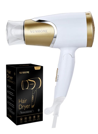 اشتري Travel Hair Dryer 1800W With Folding Handle White/Gold 21x12x9cm في السعودية