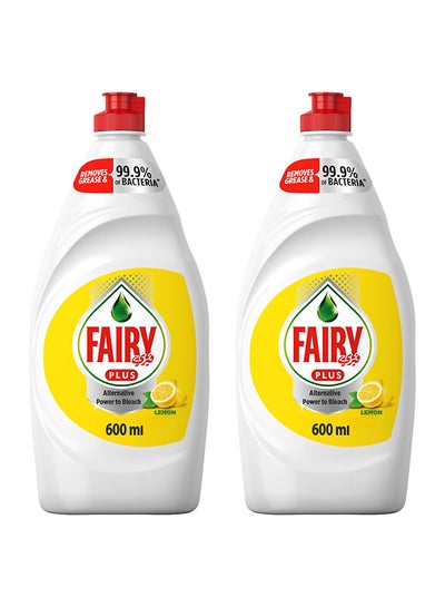 Buy Plus Lemon Dishwashing Liquid Soap With Alternative Power To Bleach Pack of 2 600ml in UAE