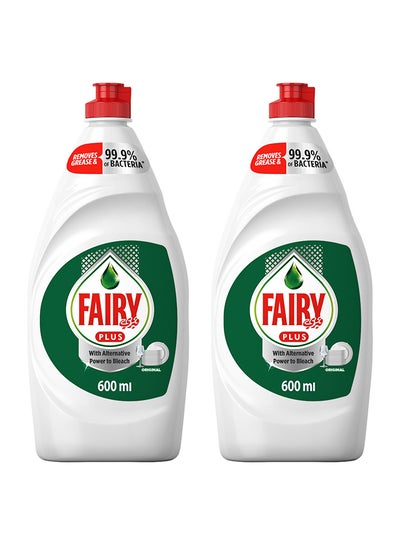 Buy Plus Original Dishwashing Liquid Soap With Alternative Power To Bleach Pack of 2 Multicolour 600ml in UAE