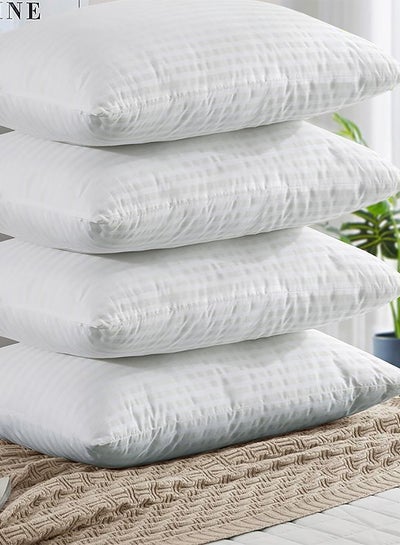 Buy 4- Piece Of Comfortable Strip Hotel Pillow Microfiber White 90x50cm in UAE