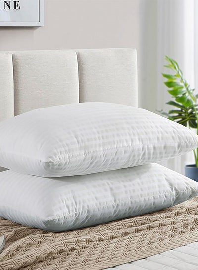 Buy 2- Piece Of Comfortable Strip Hotel Pillow Microfiber White 75x50cm in UAE
