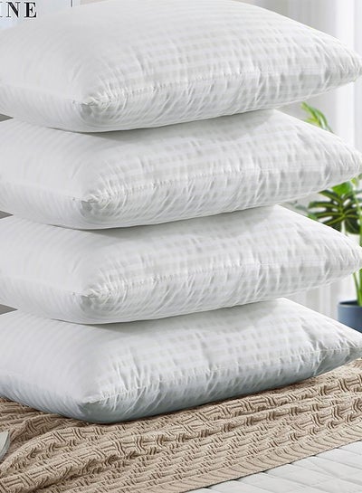 Buy 4- Piece Of Comfortable Strip Hotel Pillow Microfiber White 75x50cm in UAE