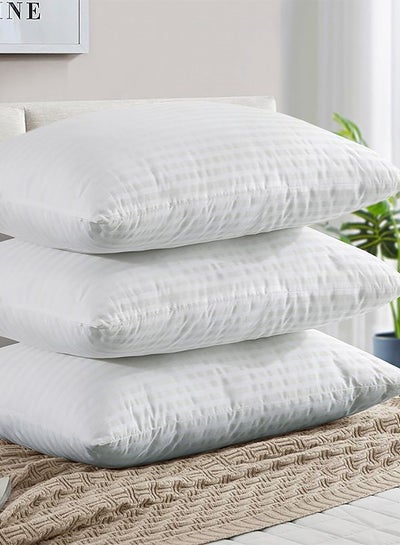 Buy 3- Piece Of Comfortable Strip Hotel Pillow Microfiber White 90x50cm in Saudi Arabia