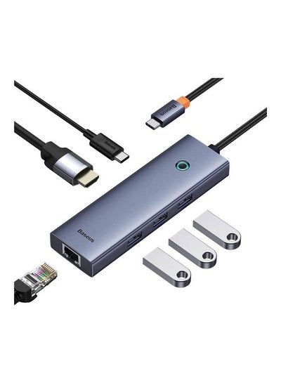 Buy 6 In 1 Type C Hub To HD 4K 60Hz Video Output 3xUSB 3.0 RJ45 Ethernet Port PD 100W Grey in UAE