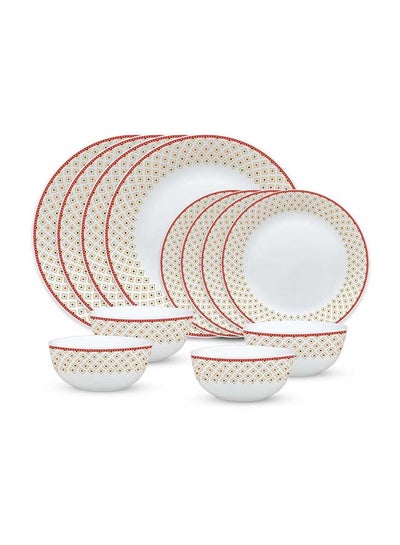 Buy 12-Piece Larah By Borosil Spring Fall Opal Dinner Set Red/White in UAE