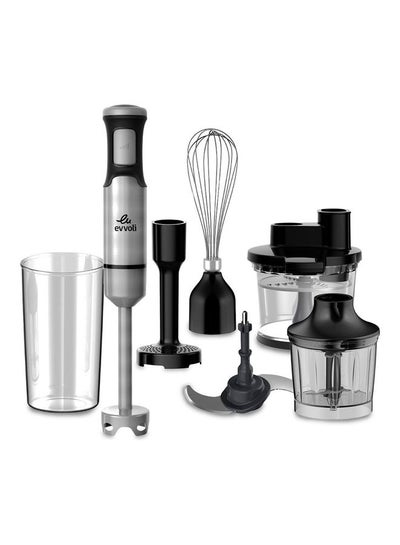 Buy 6-In-1 Stainless Steel Stem Hand Blender With Food processor 2l, Whisk, Potato Masher, Beaker 600 ml and Chopper 1000 ml EVKA-HBL6B Black in UAE