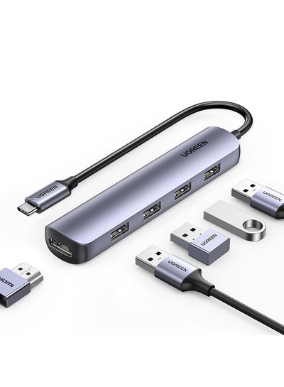 اشتري محور 5 في 1 USB C محول HDMI متعدد المنافذ قاعدة من مع 4 منافذ USB 3.0 لنقل البيانات 4K متوافق مع M1 ماك بوك برو/ إير آيباد برو 2021/ إير 4/XPS/جالاكسي S21 مُتوفر بلون فِضي في السعودية