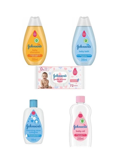 اشتري Shampoo 200 Ml +Baby bath 200 Ml +Oil 200 Ml +baby cologne Morning dew 100 Ml +wipes Johnson 72 pcs في مصر