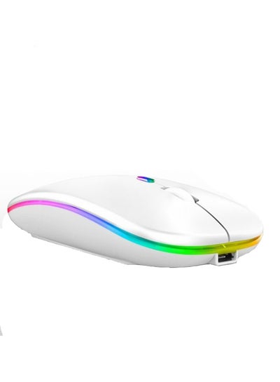 Buy Rechargeable Wireless Computer 2.4G Portable Slim Cordless Mouse Slient Endurance Optical For Laptop Or Desktop White in Saudi Arabia