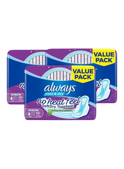 Buy Large Maxi Thick Sanitary Pads With Wings 60 Pieces Pack of 3 White in UAE