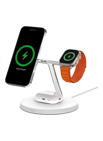 Buy BOOST CHARGE PRO MagSafe 15W Stand + Apple Watch Fast Charging 3-in-1 Wireless Fast Charger for iPhone 14, 13, 12 + Apple Watch + AirPods White in UAE