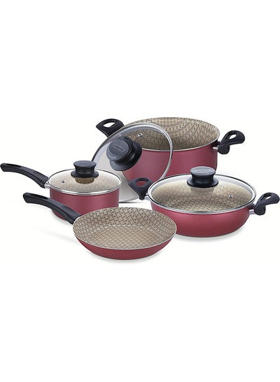 اشتري طقم أدوات طهي مكوّن من7 قطع أحمر/أسود/بني 1x 24 Frying Pan,1x24 Skillet,1x 24Casserole,1x18 Sauce Panسنتيمتر في السعودية