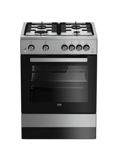 Buy Free Standing 60x60cm Gas Cooking Range, 4 Burner (1 Wok burner), Cast Iron Pan Support FSGT 61121 DXL Black/White in UAE