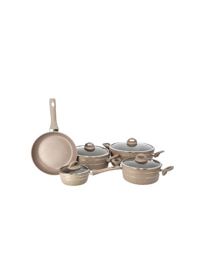 Buy 9-Piece Smart Forged Aluminum Cookware Set Beige 30X12.8cm in UAE