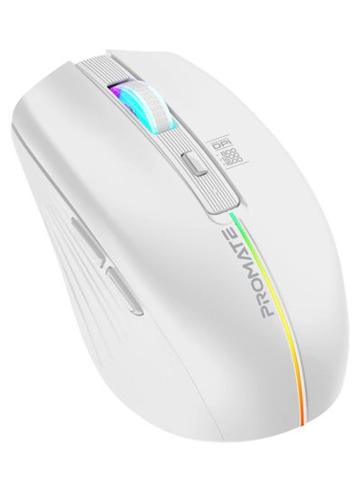 Buy Wireless Mouse, Ergonomic 500mAh Rechargeable Led Backlit Mice With Adjustable 1600Dpi, 6 Functional Buttons, Rgb Modes And 2.4Ghz Wireless Transmission For Macbook Air, Dell Xps 13, Asus White in UAE