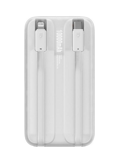 اشتري 10000.0 mAh Portable Charger Power Bank Built-In Dual Fast Charging Cables Lightning For Iphone And Usb C Android Devices White في الامارات