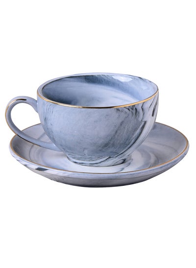 اشتري 2-Piece High-Fired Ceramic Voguish Unique Painted Edge Cup And Saucer Set متعدد الألوان 140مل في السعودية