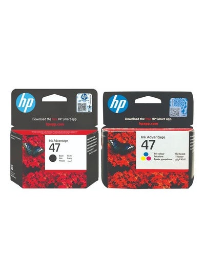 Buy Pack of 2 HP 47 Original Ink Advantage Cartridge (6ZD61AE + 6ZD21AE) Black/Tricolor in UAE