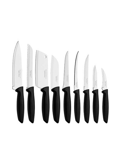 اشتري 9-Piece Premium High Carbon Stainless Steel Plenus Knife Set Includes 1xVegetable Peeling Knife, 1xPeeling Knife, 1xBoning Knife, 1xCleavaer Knife, 1xSantoku Knife , 1xSteak Knife, 1xTomato Knife , 1xBread Knife , 1xChef Knife أسود/ فضي 7بوصة في الامارات