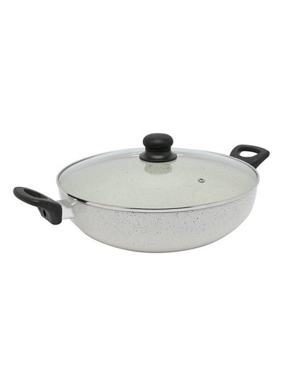 Buy Non-Stick Wok Pan With Lid Beige/Clear/Black 30cm in Saudi Arabia