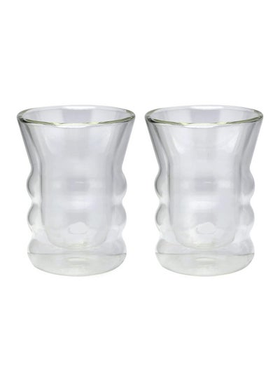 Buy 2-Piece Double Wall Glass Cup Set Clear 190ml in Saudi Arabia