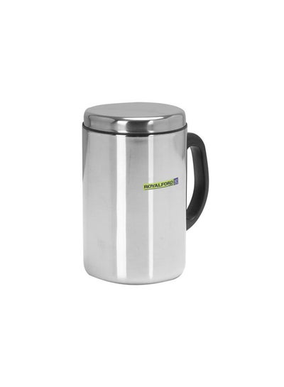 Buy Eco-friendly Reusable Double Wall Leakproof Coffee Travel Mug With Handle And Compact Lid Silver/Black in UAE