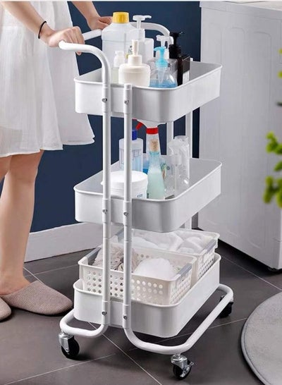 Buy 3-Tier Rolling Shelves Metal Cart Organizer White 85x45x35cm in Saudi Arabia