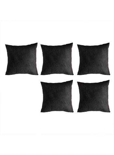 Buy 5 Piece Square Velvet Soft Cushion Set Black 45x45cm in Saudi Arabia