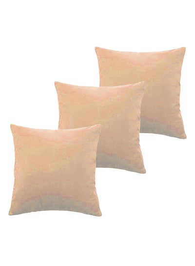 Buy 3 Piece Square Velvet Soft Cushion Set Beige in Saudi Arabia