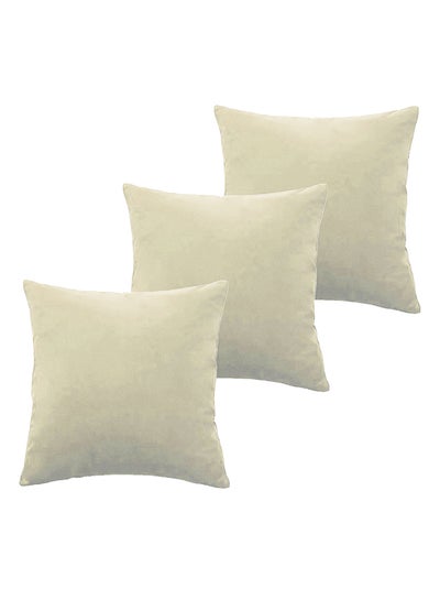 Buy 3 Piece Square Velvet Soft Cushion Set Ivory 45x45cm in Saudi Arabia